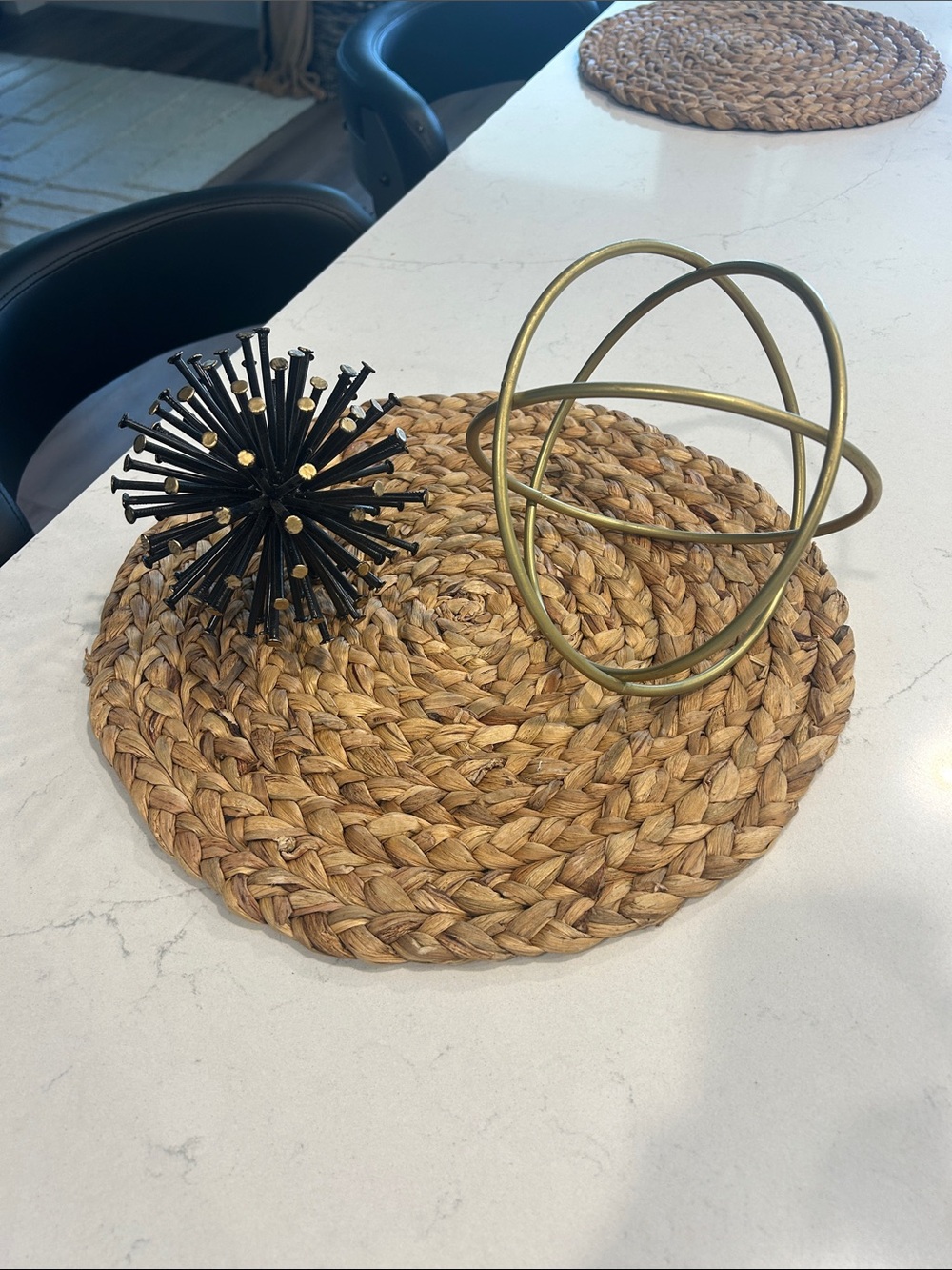 Decorative Metal Orb and Black Spike Sculpture Set - Gold & Black